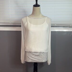 Cache Y2K Rhinestone Embellished Sheer Sleeve Mini Dress – Size 4 Glam Cocktail